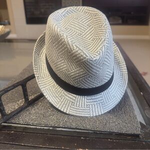 Nicole Marciano Women’s Straw Fedora Hat – Herringbone Weave, Black Band